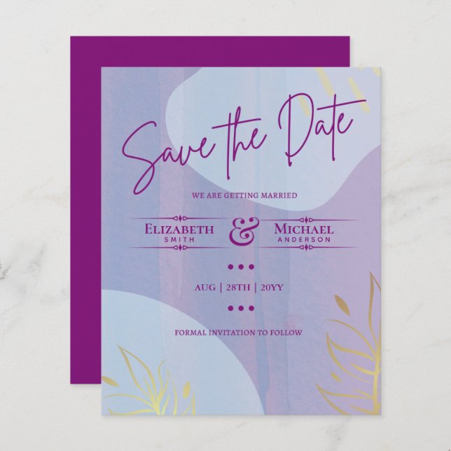 LeahG BUDGET Save the Date Magenta Gold Abstrakt (Vorne/Hinten)