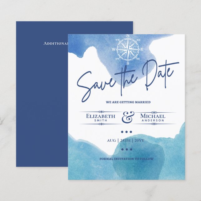 LeahG BUDGET Save the Date Nautical Blue (Vorne/Hinten)