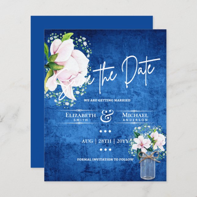 LeahG BUDGET Save the Date Rosa Magnolias (Vorne/Hinten)