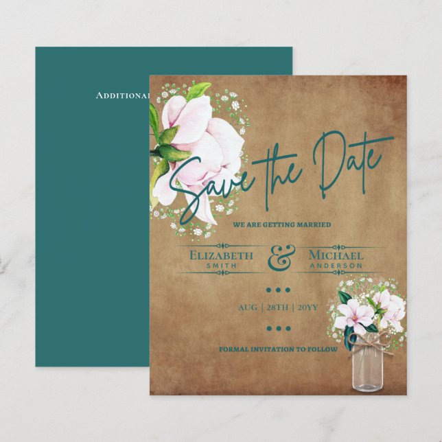 LeahG BUDGET Save the Date Rustikale Magnolien (Vorne/Hinten)