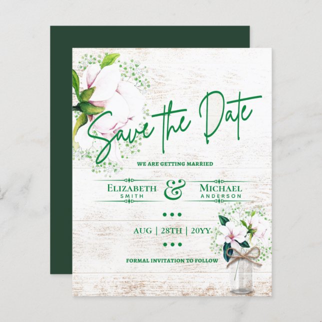 LeahG BUDGET Save the Date Rustikale Magnolien (Vorne/Hinten)