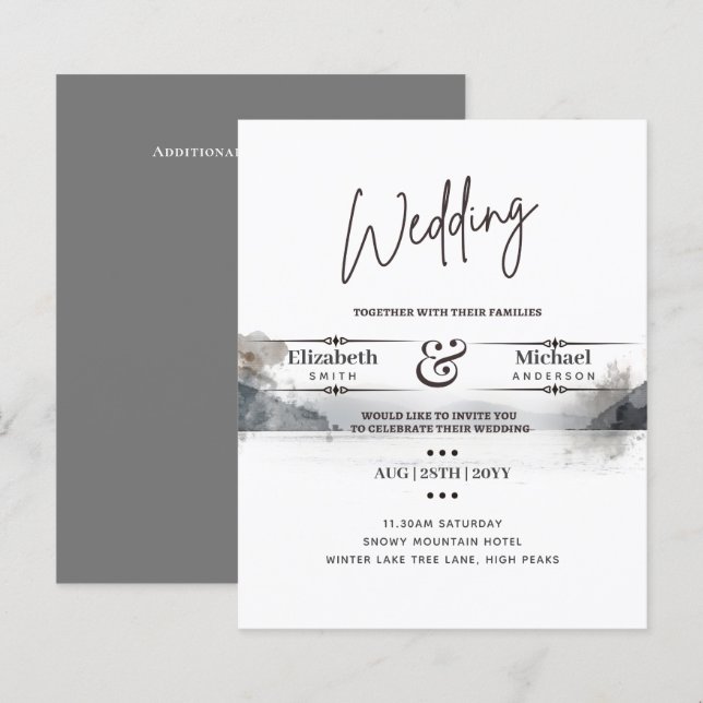 LeahG BUDGET Snowy Mountain Wedding Einladung (Vorne/Hinten)