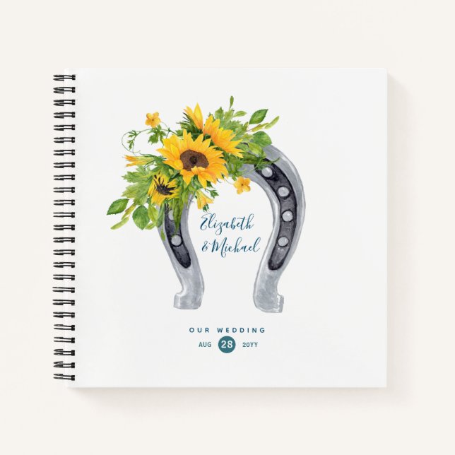 LeahG Budget Sonnenblumen Horseshoe Wedding Gästeb Notizbuch (Vorderseite)