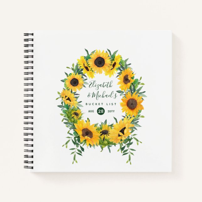LeahG Budget Sunflowers Wreath BUCKET LIST Journal Notizbuch (Vorderseite)