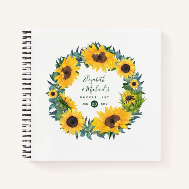 LeahG Budget Sunflowers Wreath BUCKET LIST Journal Notizbuch (Vorderseite)
