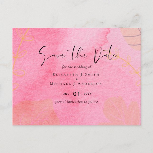 LeahG Budget Wedding Pink Peach Wassercolor Abstra Postkarte (Vorderseite)