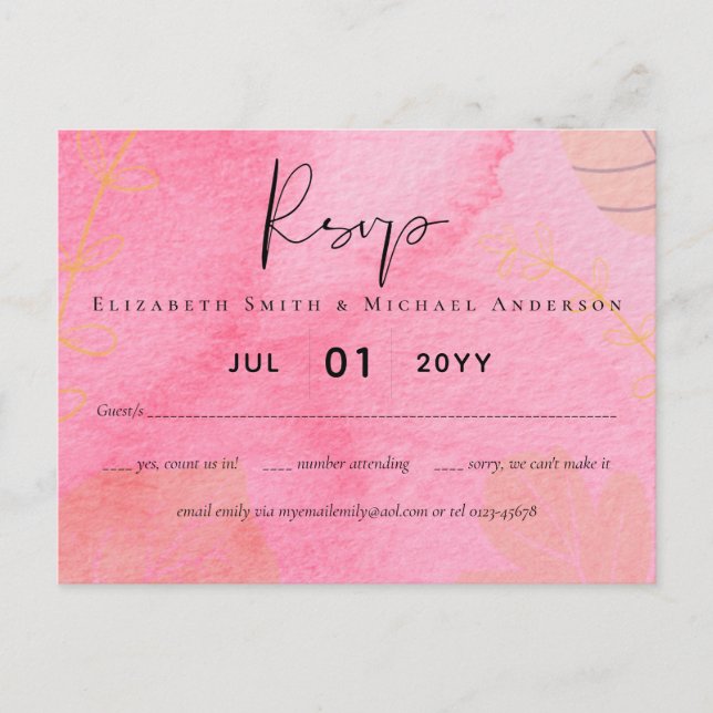 LeahG Budget Wedding Pink Peach Wassercolor Abstra Postkarte (Vorderseite)