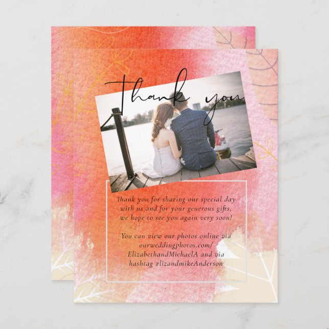 LeahG Budget Wedding Red Orange Watercolor Blätter (Vorne/Hinten)