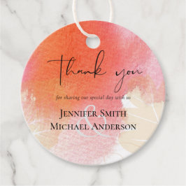 LeahG Budget Wedding Red Orange Watercolor Blätter Geschenkanhänger