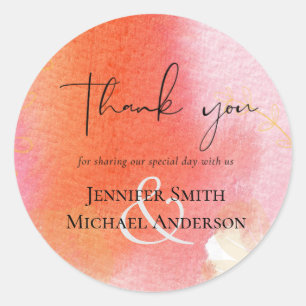 LeahG Budget Wedding Red Orange Watercolor Leaves Runder Aufkleber
