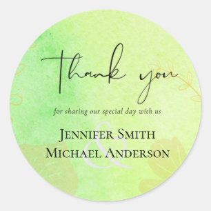 LeahG Budget Wedding Watercolor Aquamarin Green Bl Runder Aufkleber