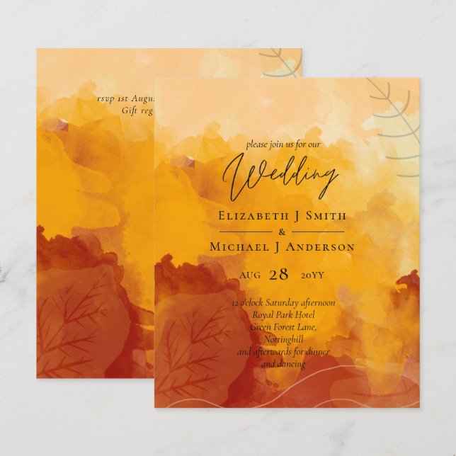 LeahG Budget Wedding Watercolor Sunset Herbstlaube (Vorne/Hinten)