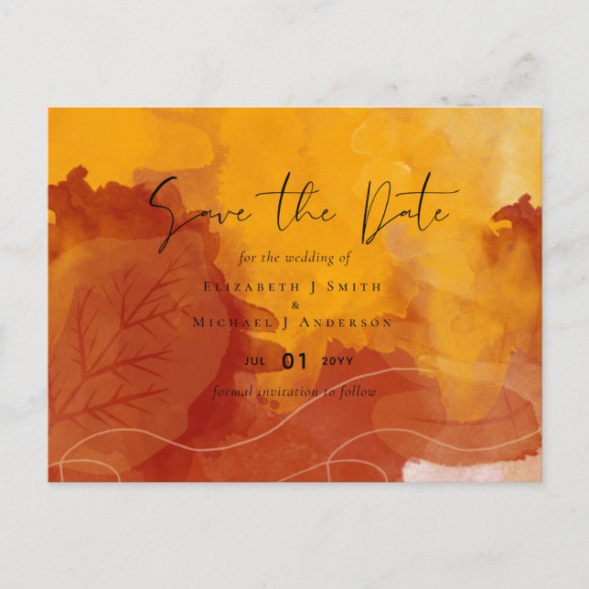 LeahG Budget Wedding Watercolor Sunset Herbstlaube Postkarte (Vorderseite)
