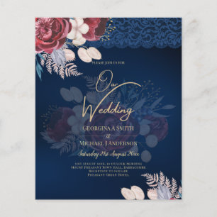 LeahG Burgunder Blaue Rosen Spitze Herbst Hochzeit Flyer