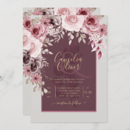 LeahG Burgundy Blush Roses Hochzeit im Herbst Inv. Einladung