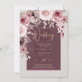LeahG Burgundy Blush Roses Hochzeit im Herbst Inv. Einladung