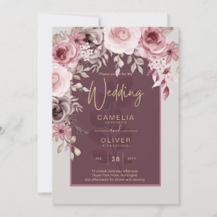 LeahG Burgundy Blush Roses Hochzeit im Herbst Inv. Einladung