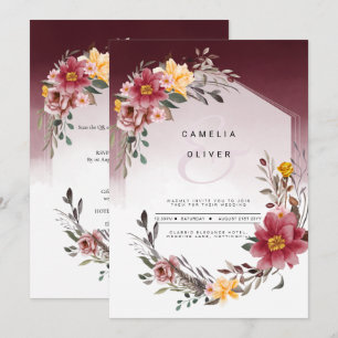 LeahG Burgundy Yellow Floral Wedding Einladung