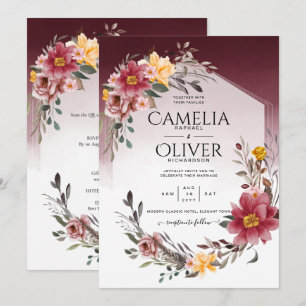 LeahG Burgundy Yellow Floral Wedding Einladung