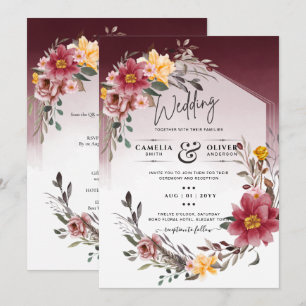 LeahG Burgundy Yellow Floral Wedding Einladung