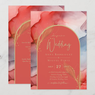 LeahG Coral Navy Blue Gold INK Wedding INVITE Einladung