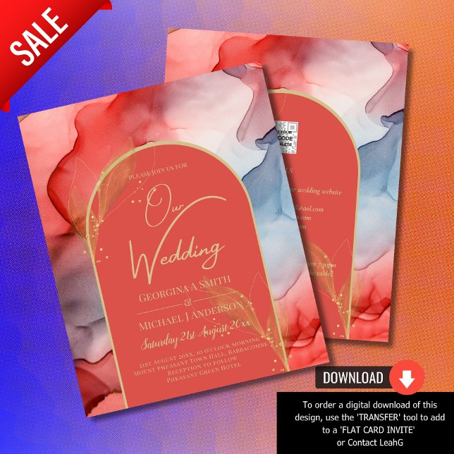 LeahG Coral Navy Blue Gold INK Wedding INVITE Flyer (Von Creator hochgeladen)