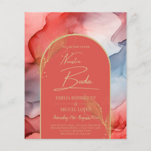 LeahG Coral Navy Blue Gold INK Wedding INVITE Flyer