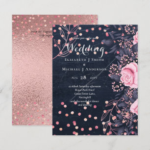 LeahG Denim Blau Roségold Rosa Floral Hochzeit