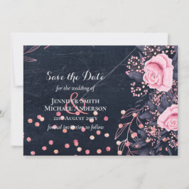 LeahG Denim Blue Rosegold Pink Floral Wedding