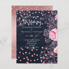 LeahG Denim Blue Rosegold Pink Floral Wedding