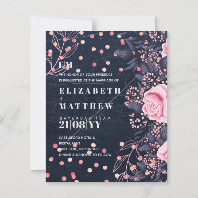 LeahG Denim Blue Rosegold Pink Floral Wedding (Vorderseite)