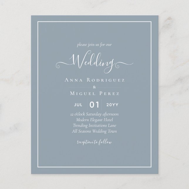 LeahG Dusty Blue Monochrome Wedding Einladung Flyer (Vorne)