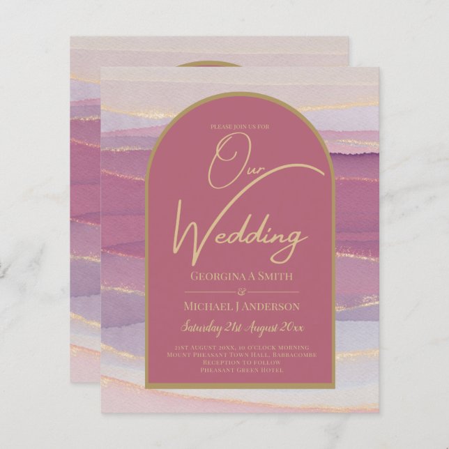 LeahG Dusty Rose Lavender Gold Wedding Einladung (Vorne/Hinten)