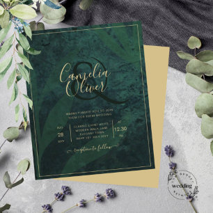 LeahG Emerald Forest Green Gold Wedding Einladung