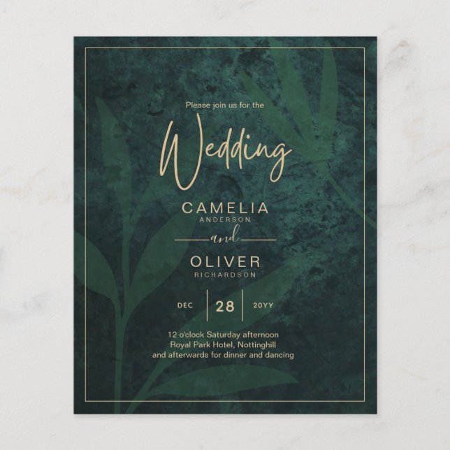 LeahG Emerald Forest Green Gold Wedding Einladung Flyer (Vorne)