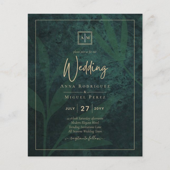 LeahG Emerald Forest Green Gold Wedding Einladung Flyer (Vorne)