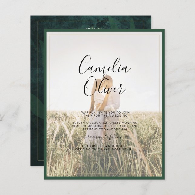 LeahG Emerald Forest Green Wedding INVITE (Vorne/Hinten)