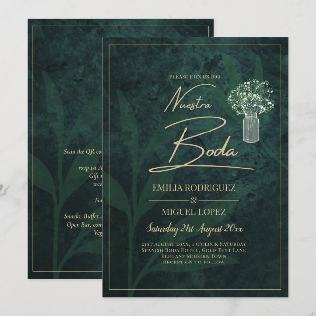 LeahG Emerald Forest Green Wedding INVITE Einladung (Vorne/Hinten)