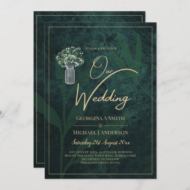 LeahG Emerald Forest Green Wedding INVITE Einladung (Vorne/Hinten)