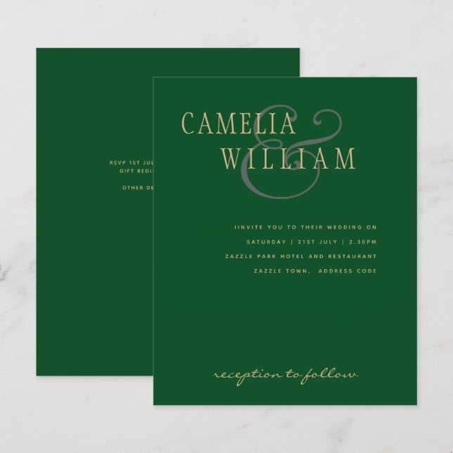 LeahG Emerald Green Gold Modern Wedding Einladung (Vorne/Hinten)