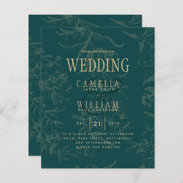 LeahG Emerald Green Gold Vintag Botanische Hochzei (Vorne/Hinten)