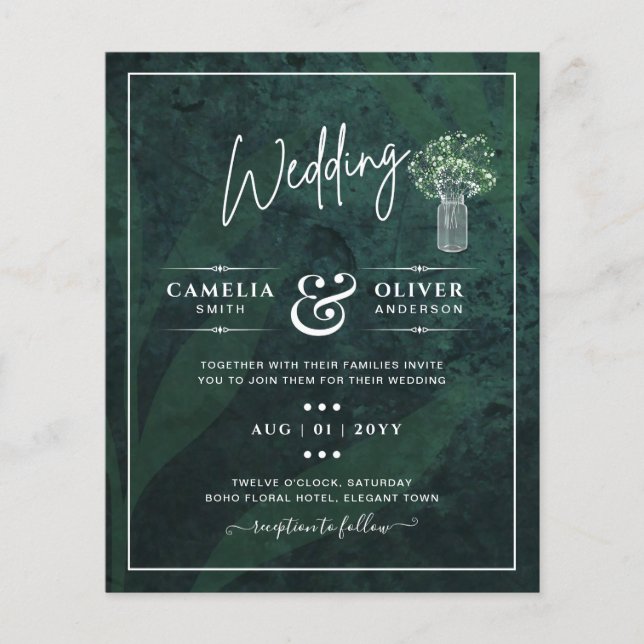 LeahG Emerald Green Gypsophila Mason Jar Wedding Flyer (Vorne)
