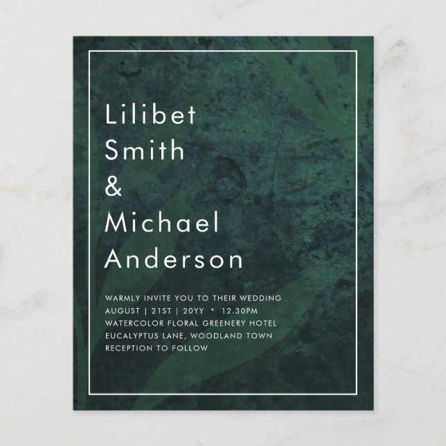 LeahG Emerald Green White Blätter Wedding Einladun (Vorderseite)