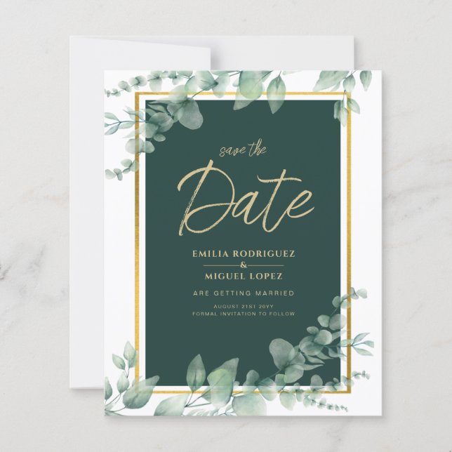 LeahG Eucalyptus Greenery Gold WEDDING QR CODE (Vorderseite)