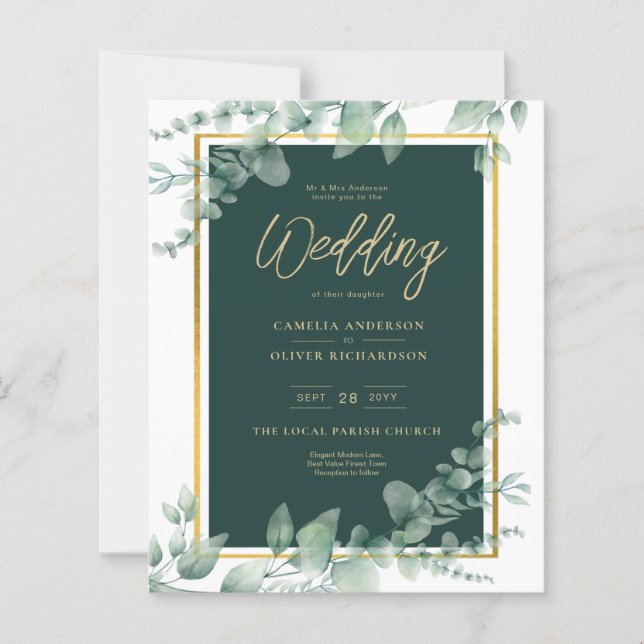 LeahG Eucalyptus Greenery Gold WEDDING QR CODE (Vorderseite)