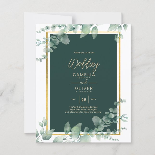 LeahG Eucalyptus Greenery Gold WEDDING QR CODE (Vorderseite)