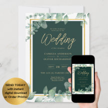 LeahG Eucalyptus Greenery Gold WEDDING QR CODE