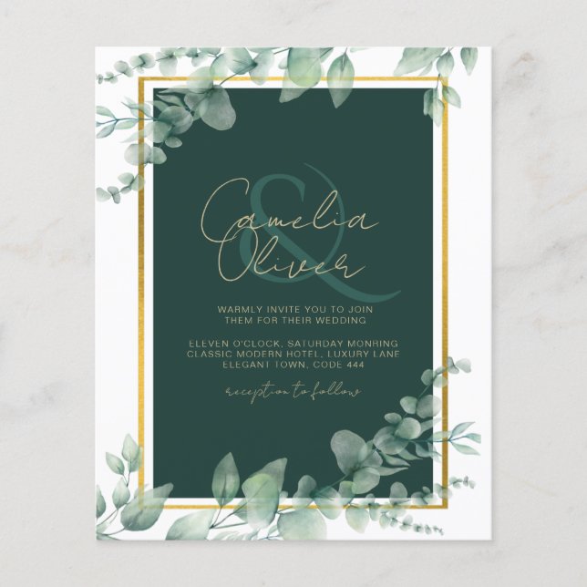 LeahG Eucalyptus Greenery Gold WEDDING QR CODE Flyer (Vorne)