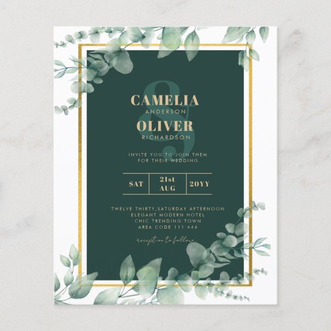 LeahG Eucalyptus Greenery Gold WEDDING QR CODE Flyer (Vorne)