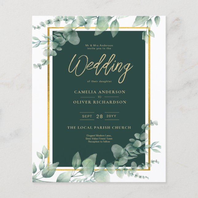 LeahG Eucalyptus Greenery Gold WEDDING QR CODE Flyer (Vorne)